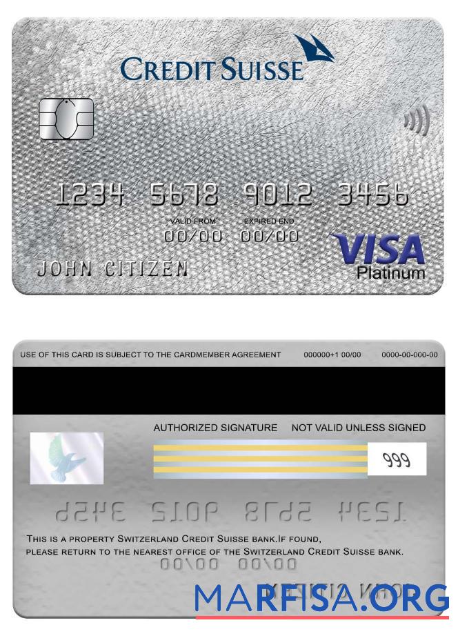 Printable Switzerland Credit Suisse bank visa platinum card example
